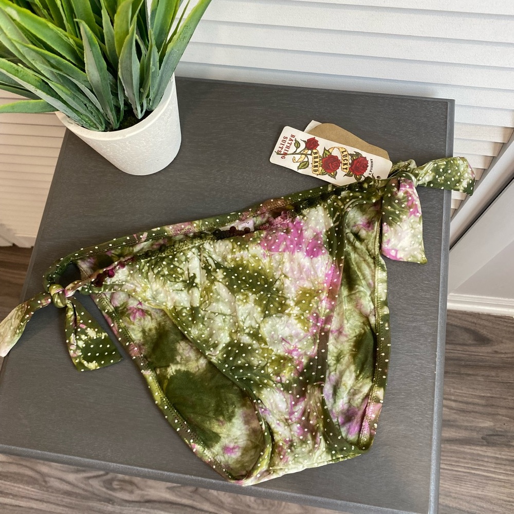 Lucky Brand Green Tie Dye polka dot Bikini Bottoms Y2K boho indie